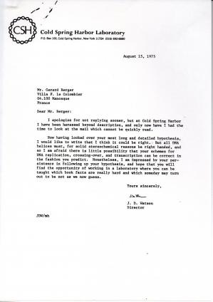 Lettre réponse de Watson du 15 aout 1975